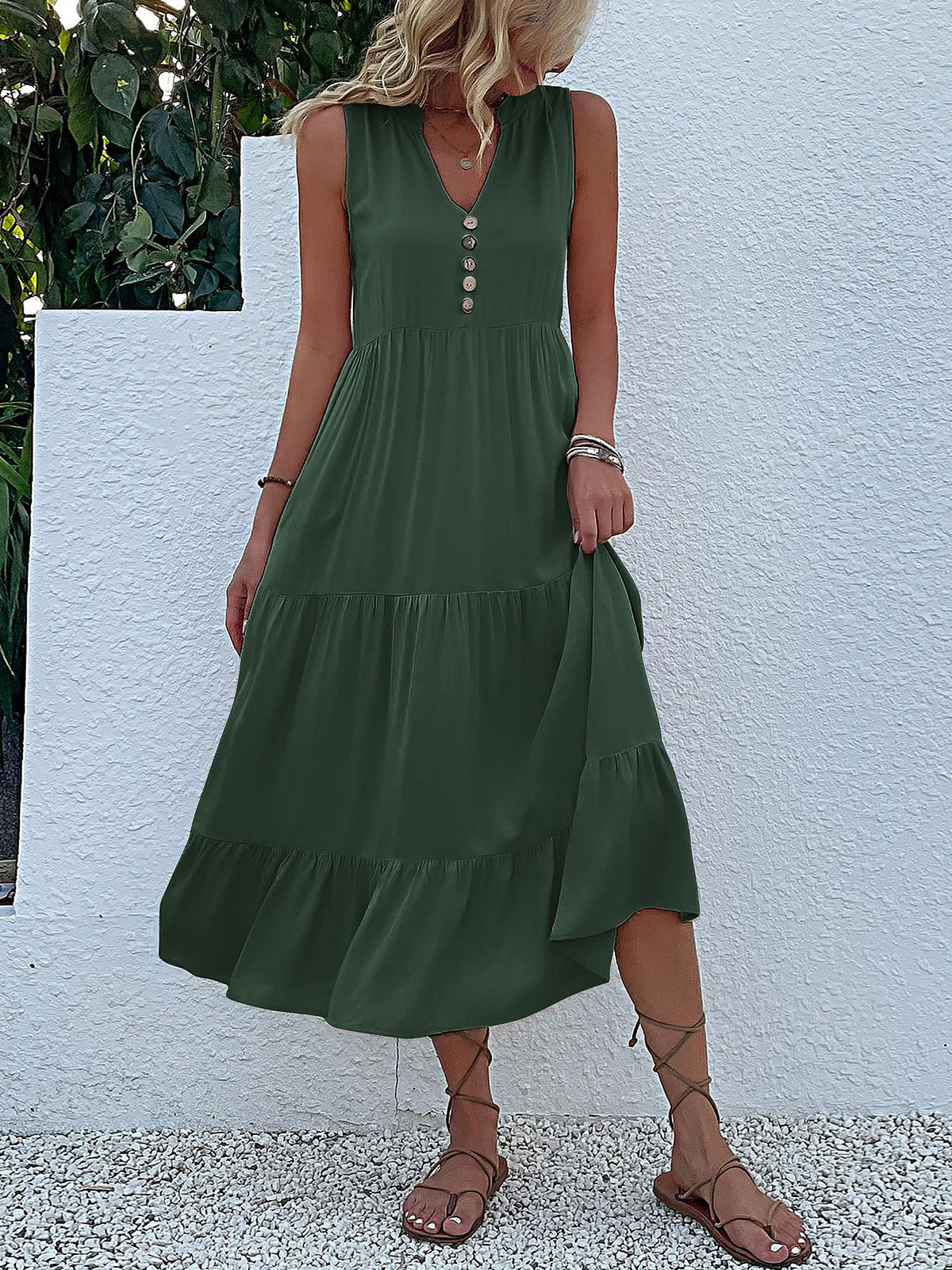 Viscose Solid Sleeveless Dress