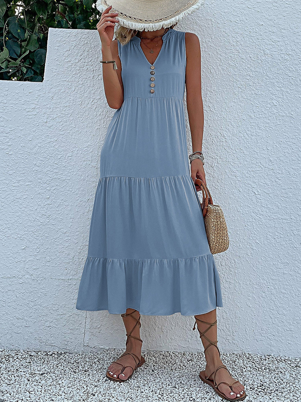 Viscose Solid Sleeveless Dress