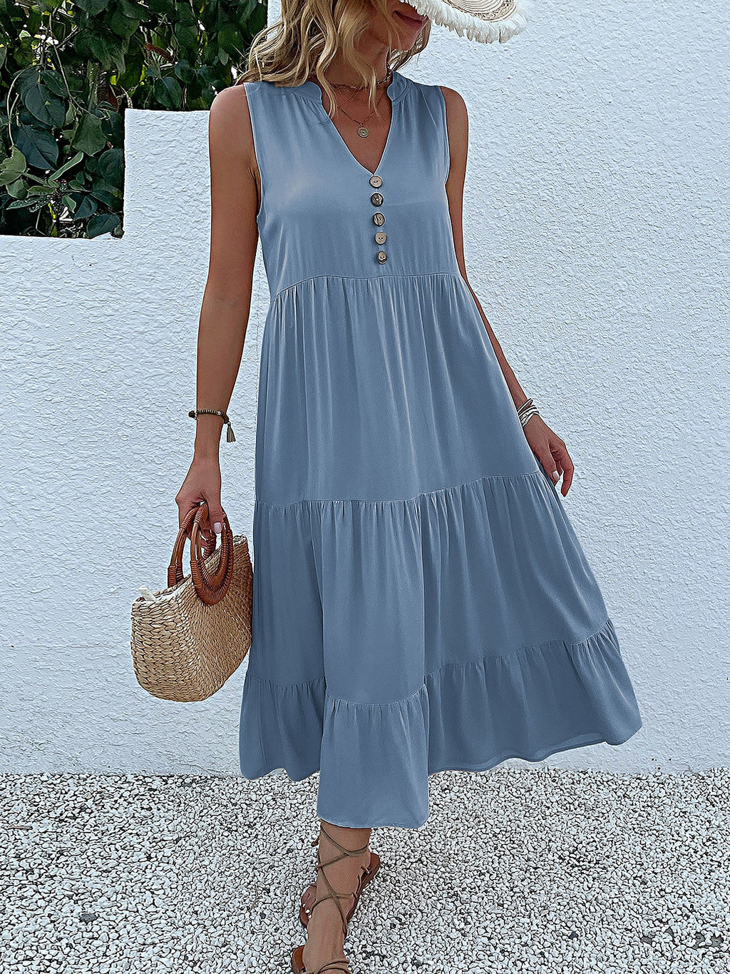 Viscose Solid Sleeveless Dress