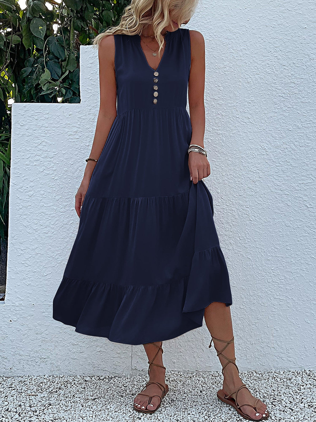 Viscose Solid Sleeveless Dress