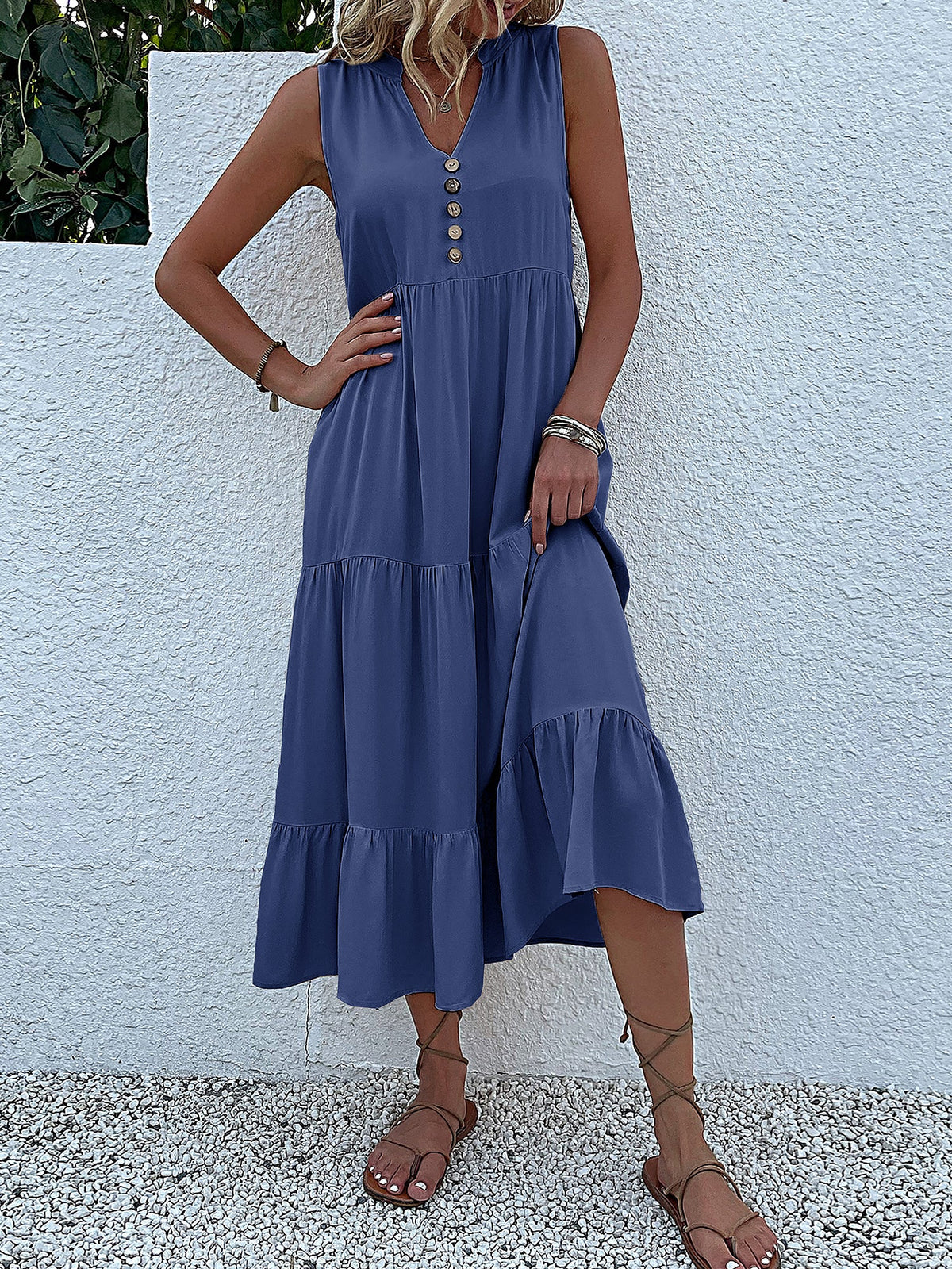 Viscose Solid Sleeveless Dress