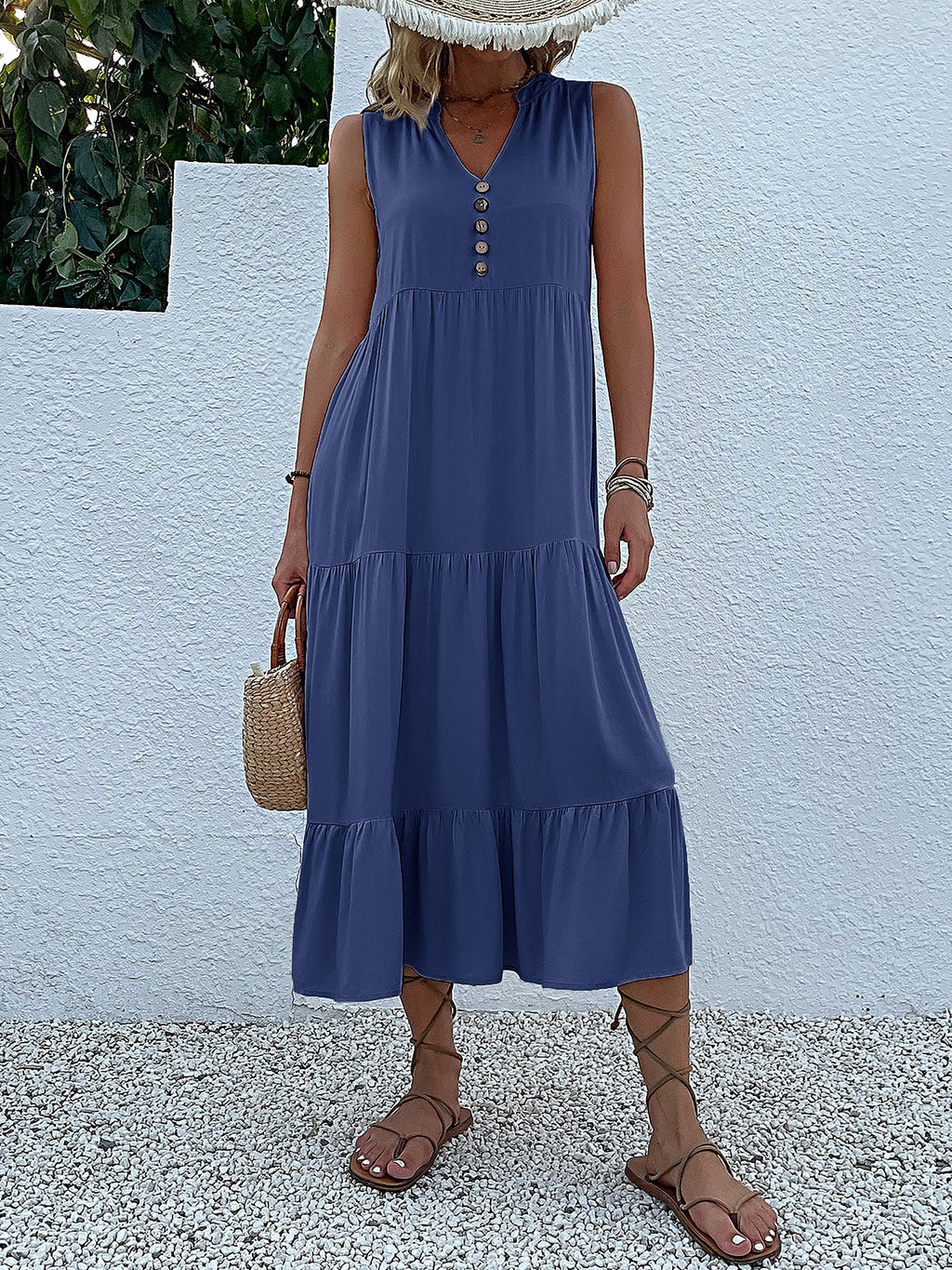 Viscose Solid Sleeveless Dress