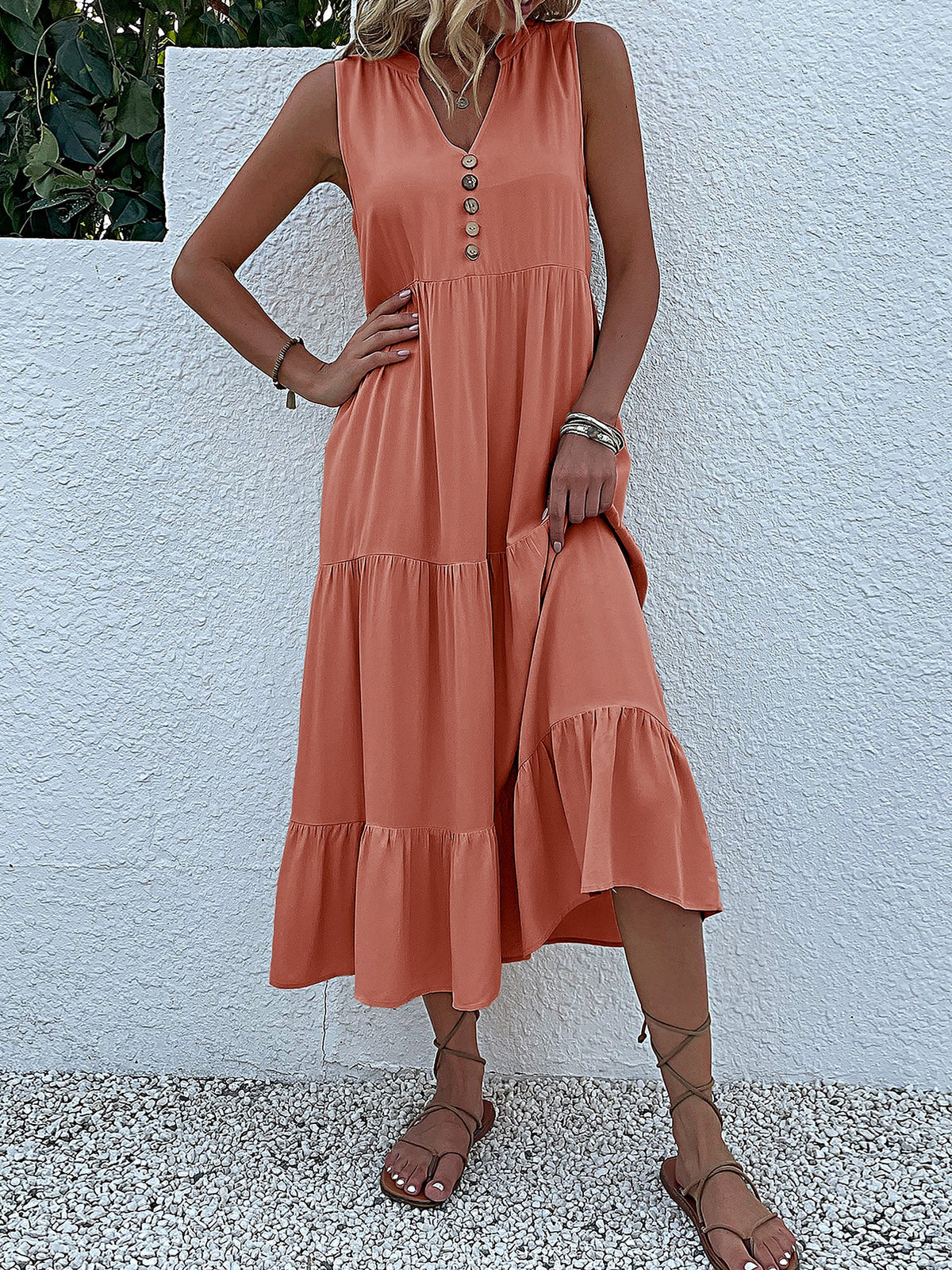 Viscose Solid Sleeveless Dress