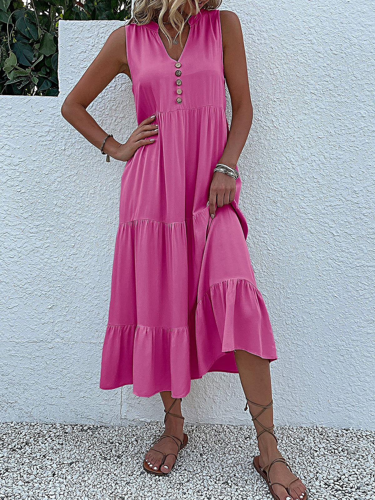 Viscose Solid Sleeveless Dress