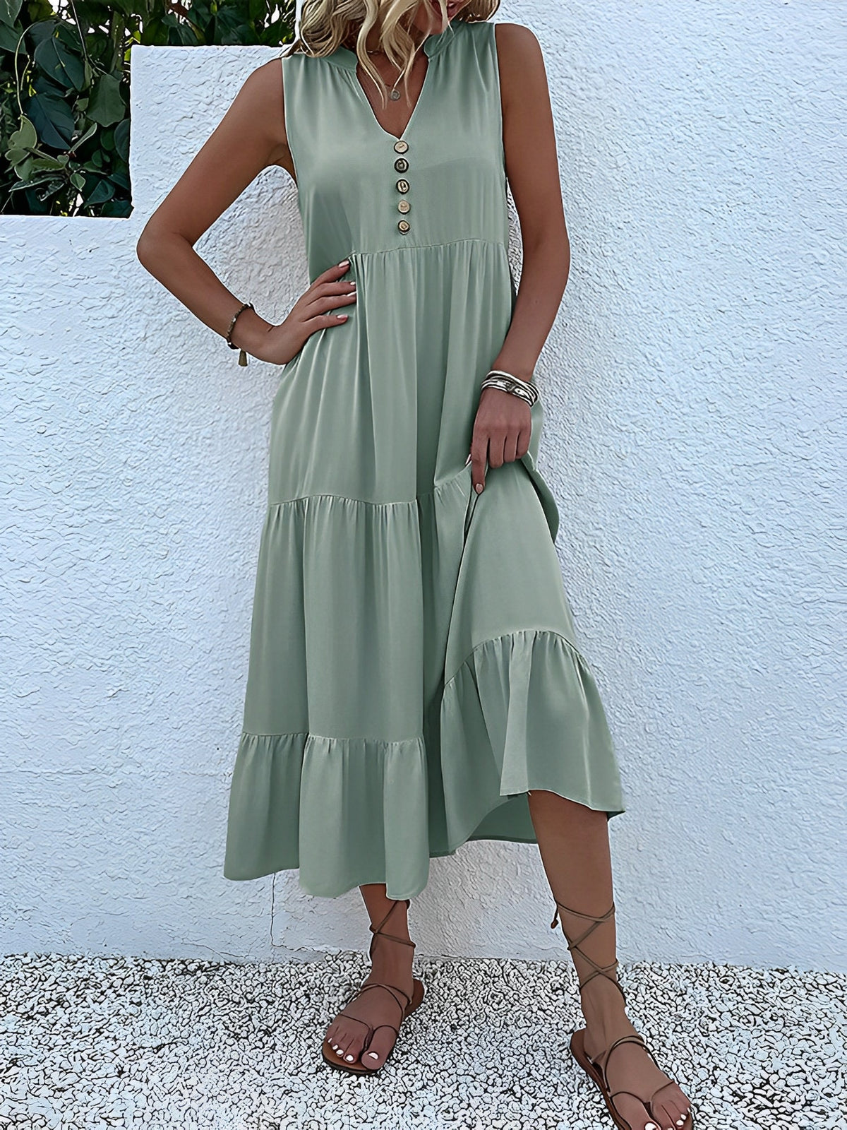 Viscose Solid Sleeveless Dress