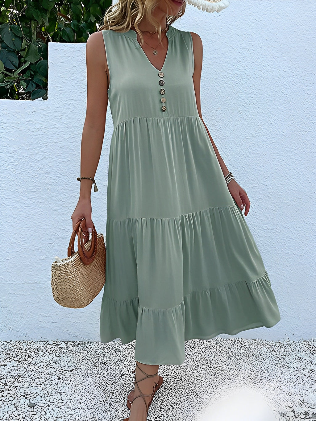 Viscose Solid Sleeveless Dress