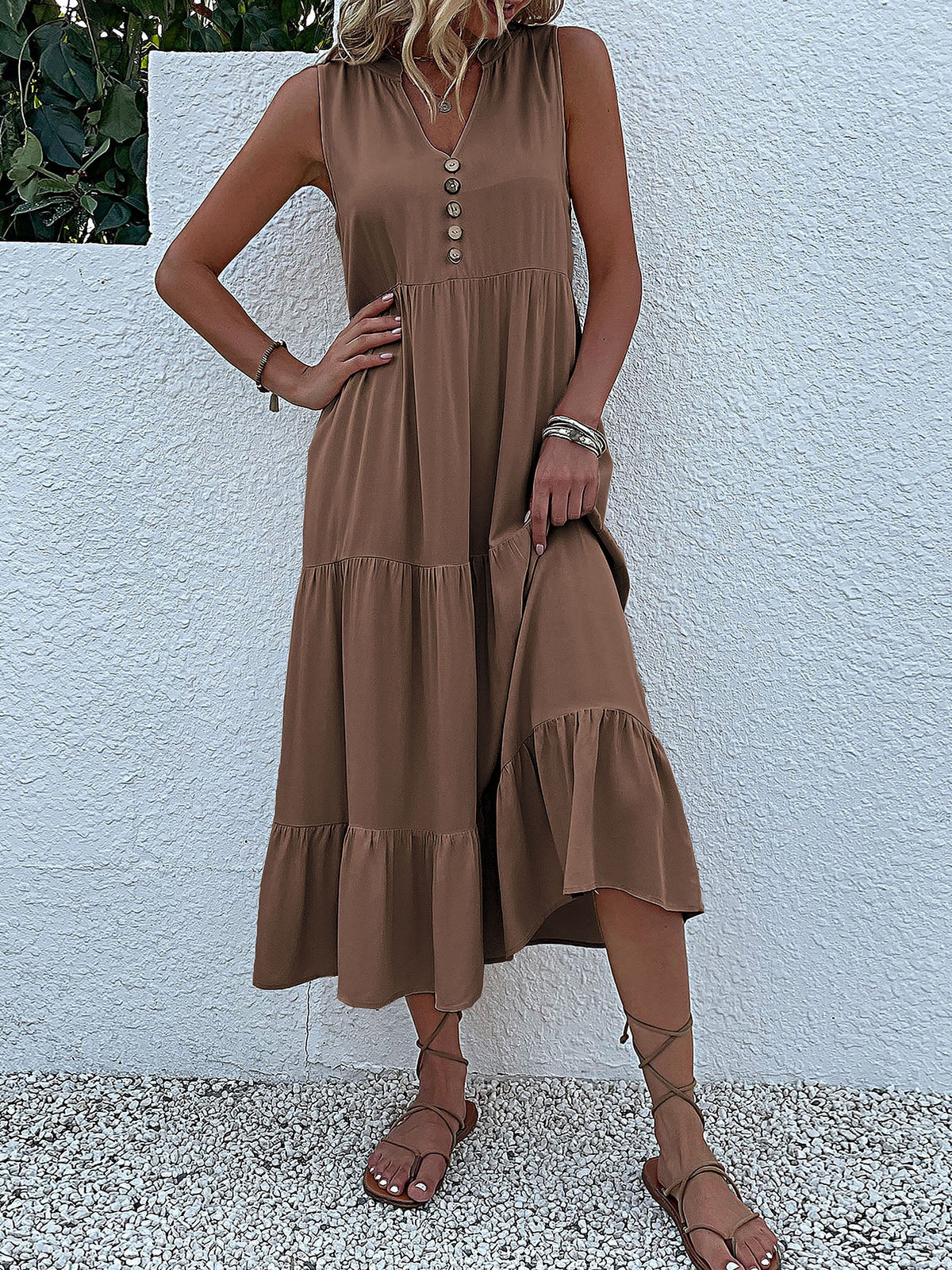 Viscose Solid Sleeveless Dress