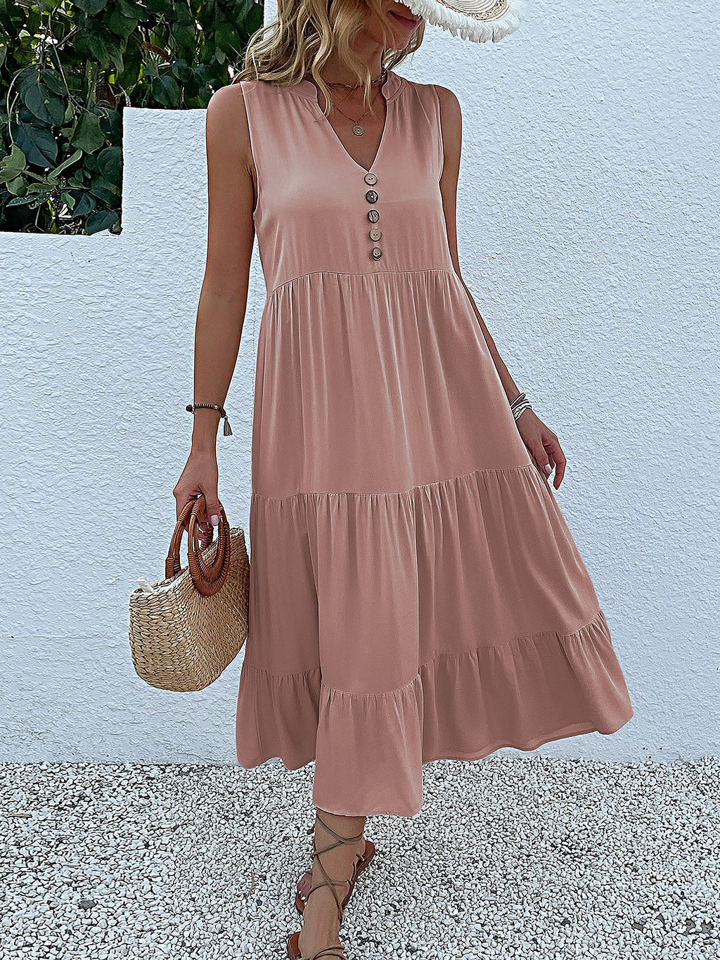Viscose Solid Sleeveless Dress