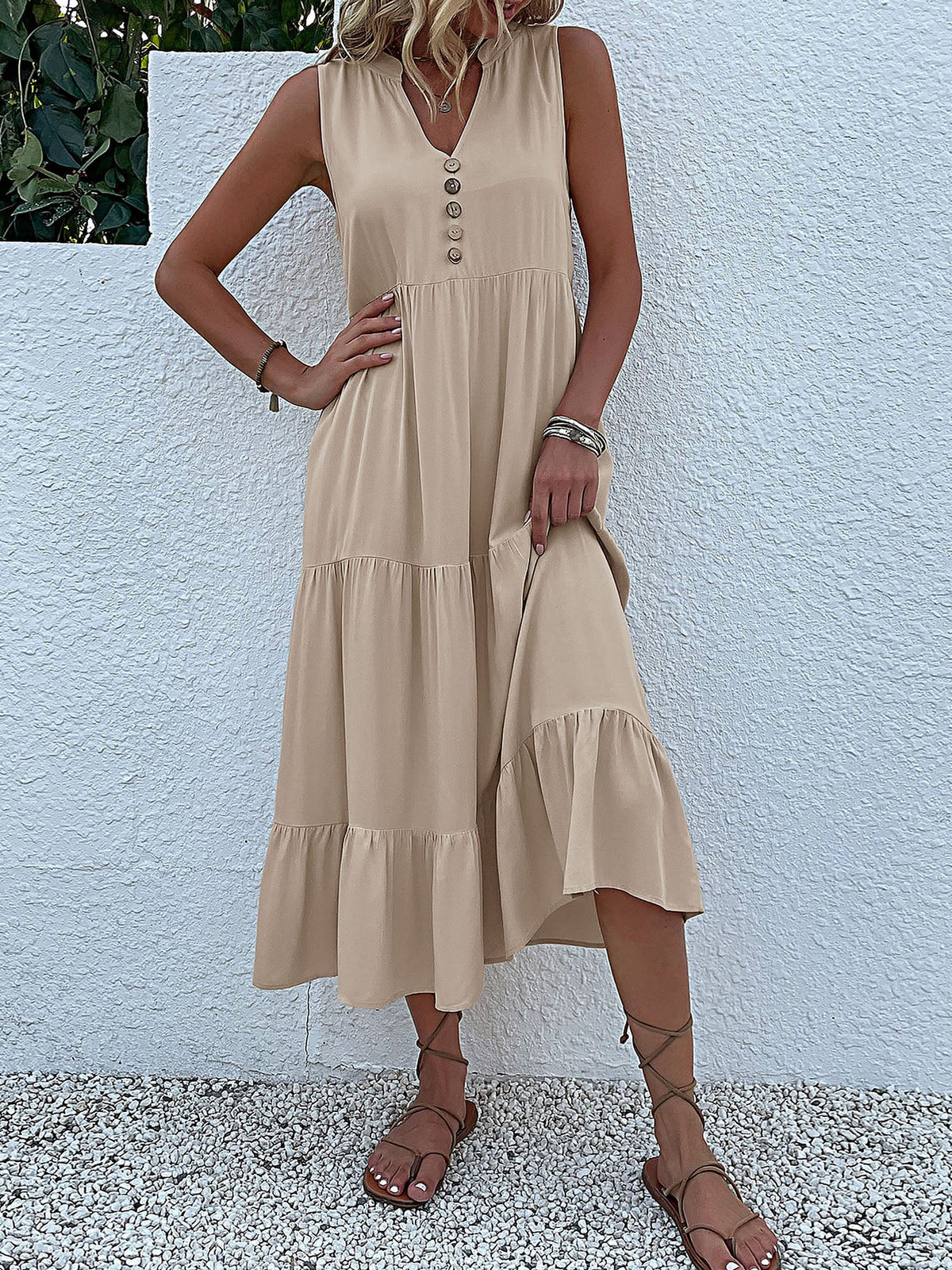 Viscose Solid Sleeveless Dress