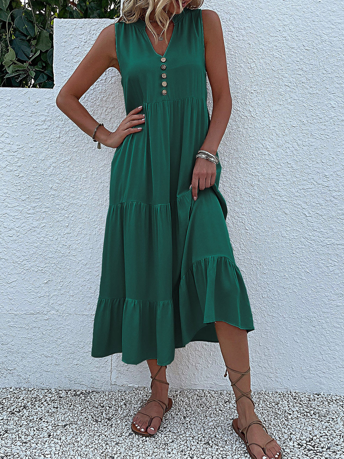 Viscose Solid Sleeveless Dress