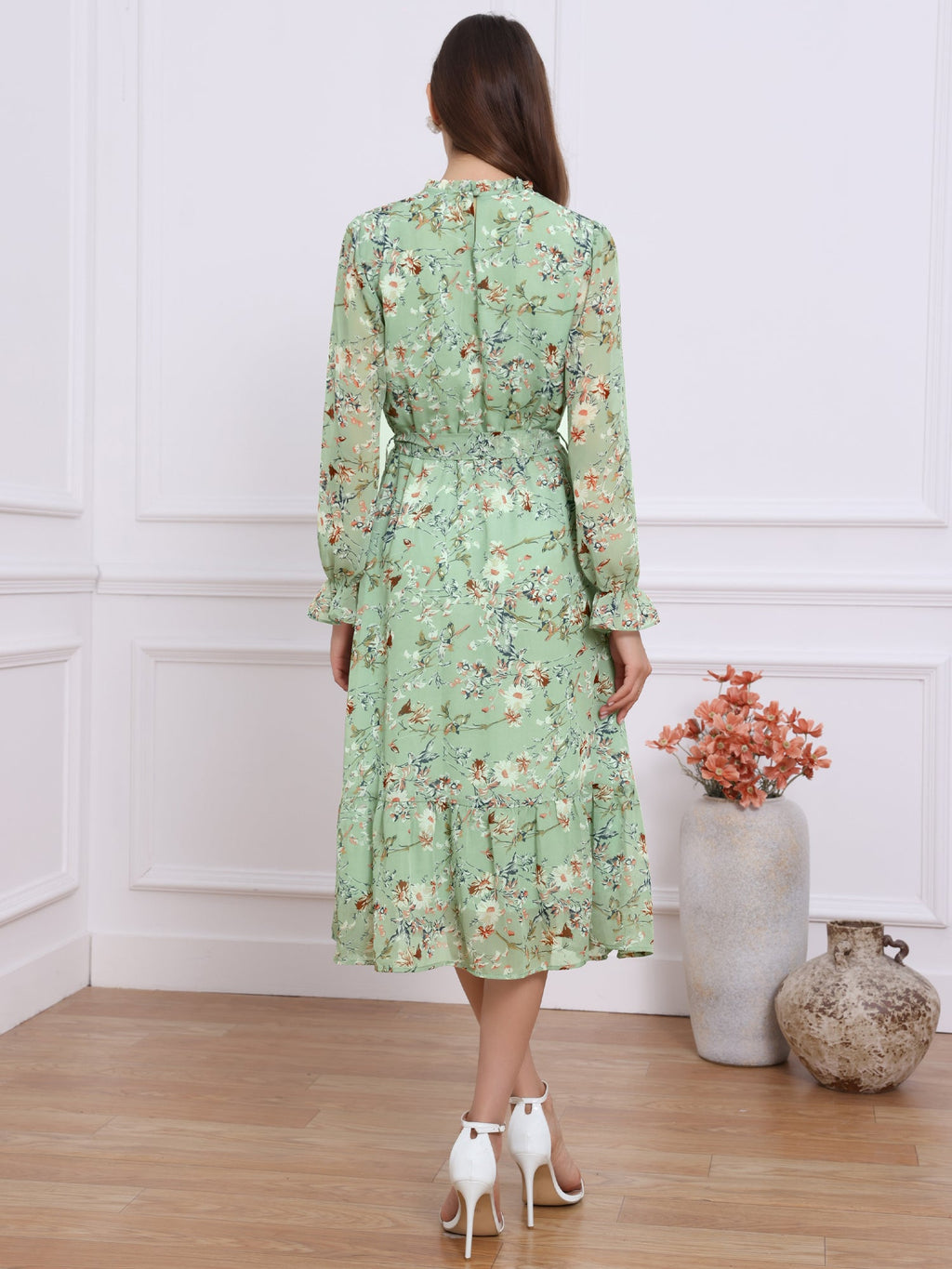 A-Line Long-Sleeve Floral Dress