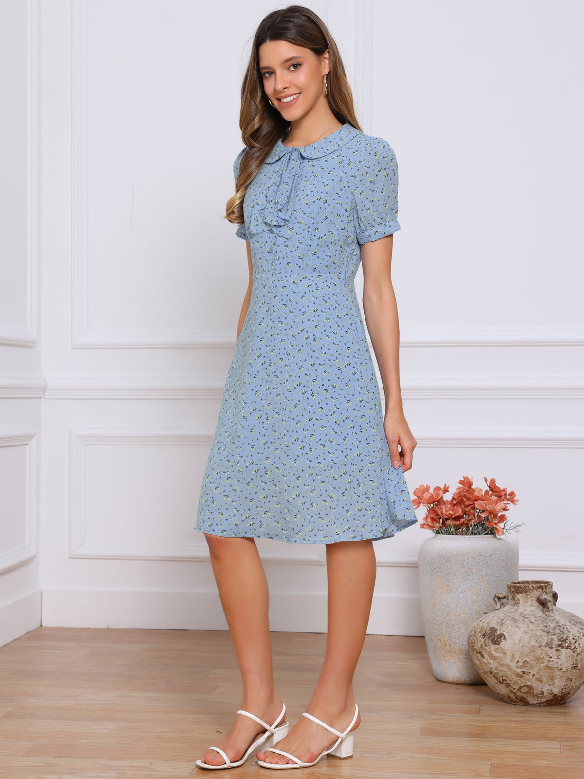 Button Cuff Hidden Zip Dress