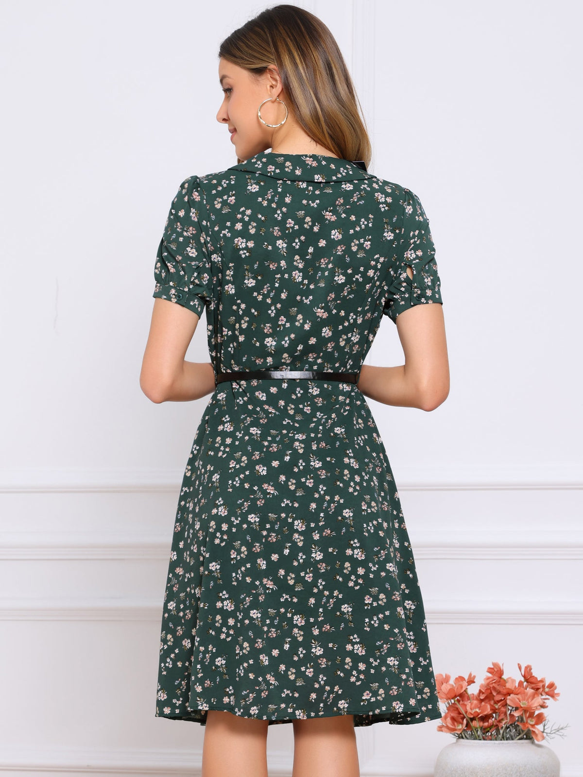 Button Cuff Hidden Zip Dress