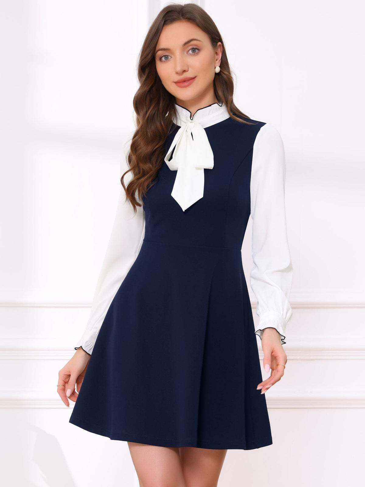 Ruffle Collar Bow Tie Dress