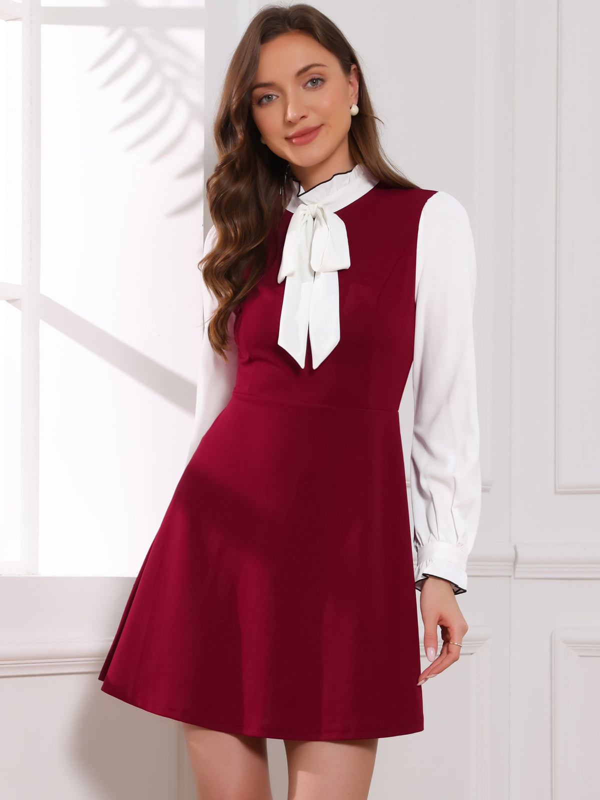 Ruffle Collar Bow Tie Dress