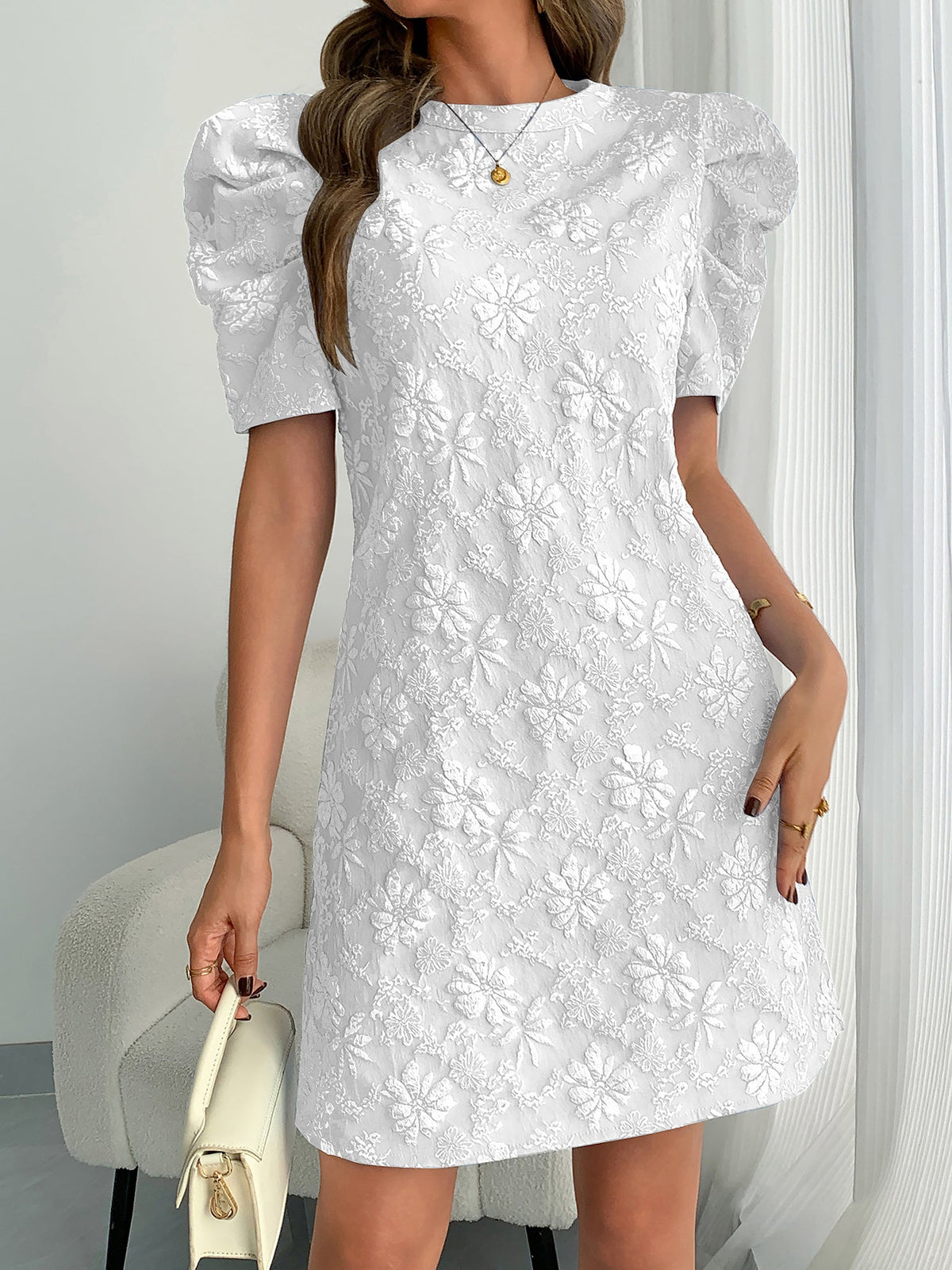 Light-Feel Short-Sleeve Floral Dress