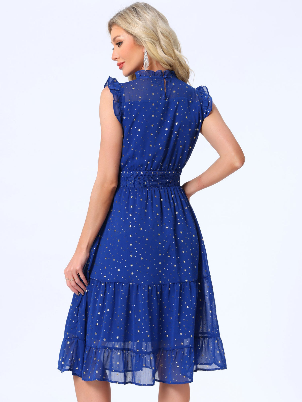 Star Print Sleeveless A-Line Dress
