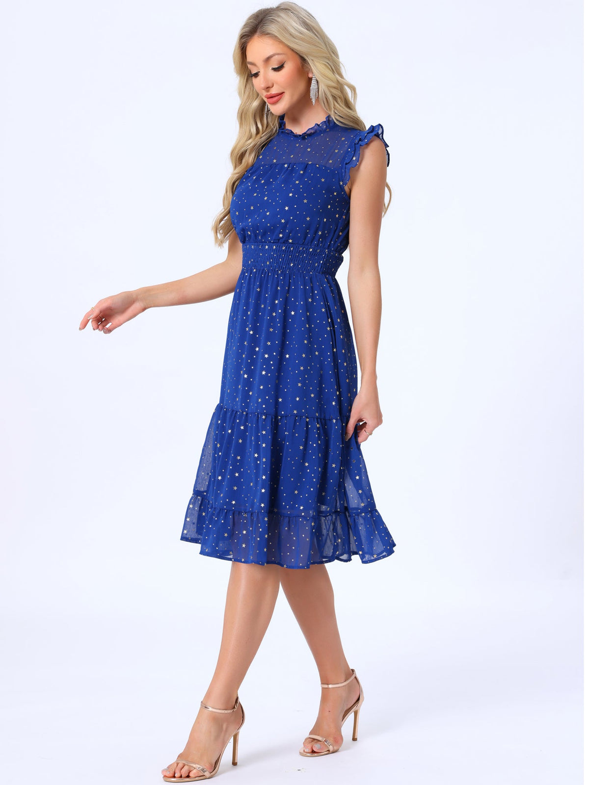 Star Print Sleeveless A-Line Dress