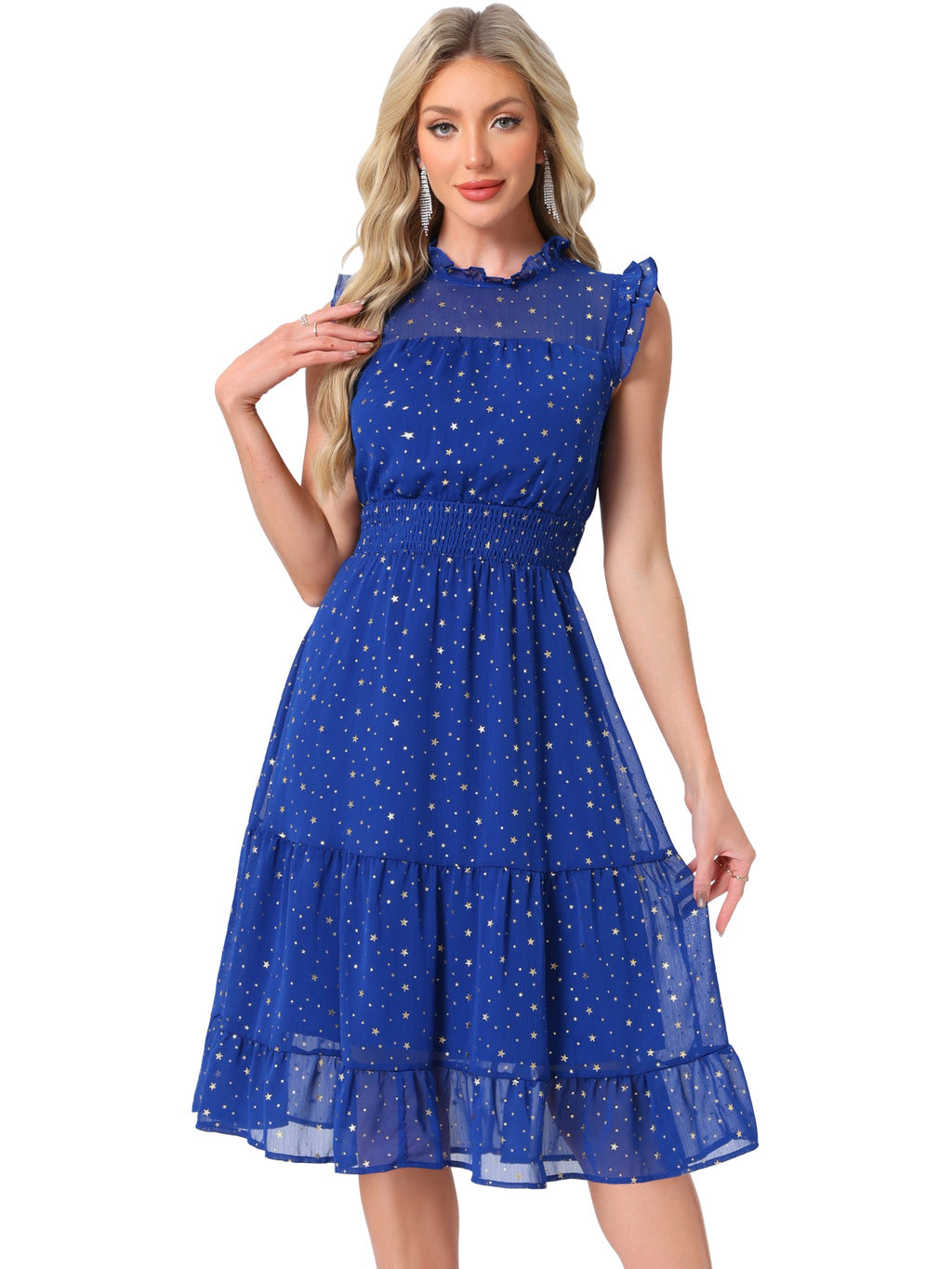 Star Print Sleeveless A-Line Dress