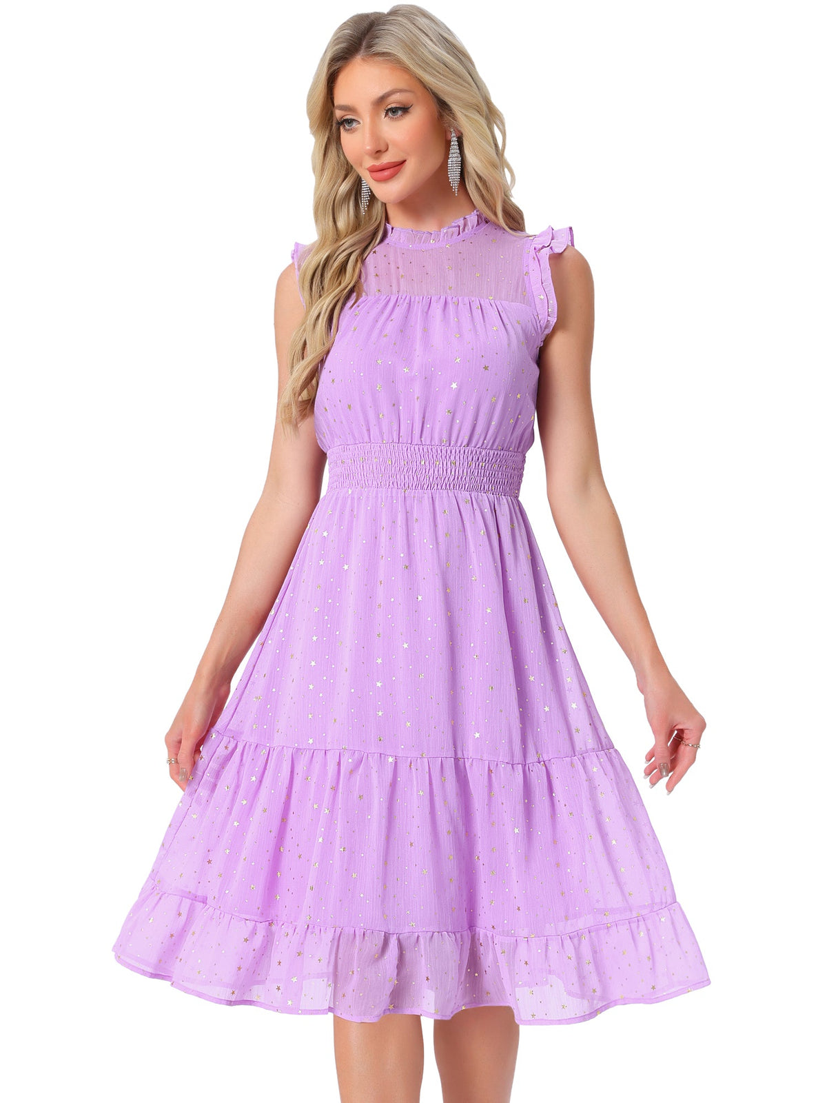 Star Print Sleeveless A-Line Dress