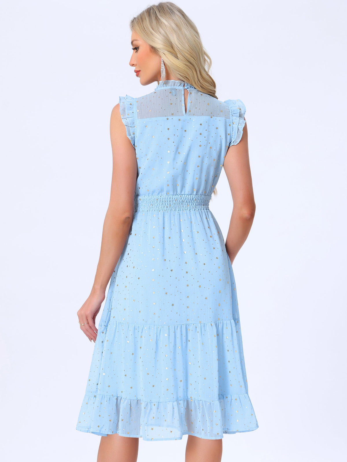 Star Print Sleeveless A-Line Dress