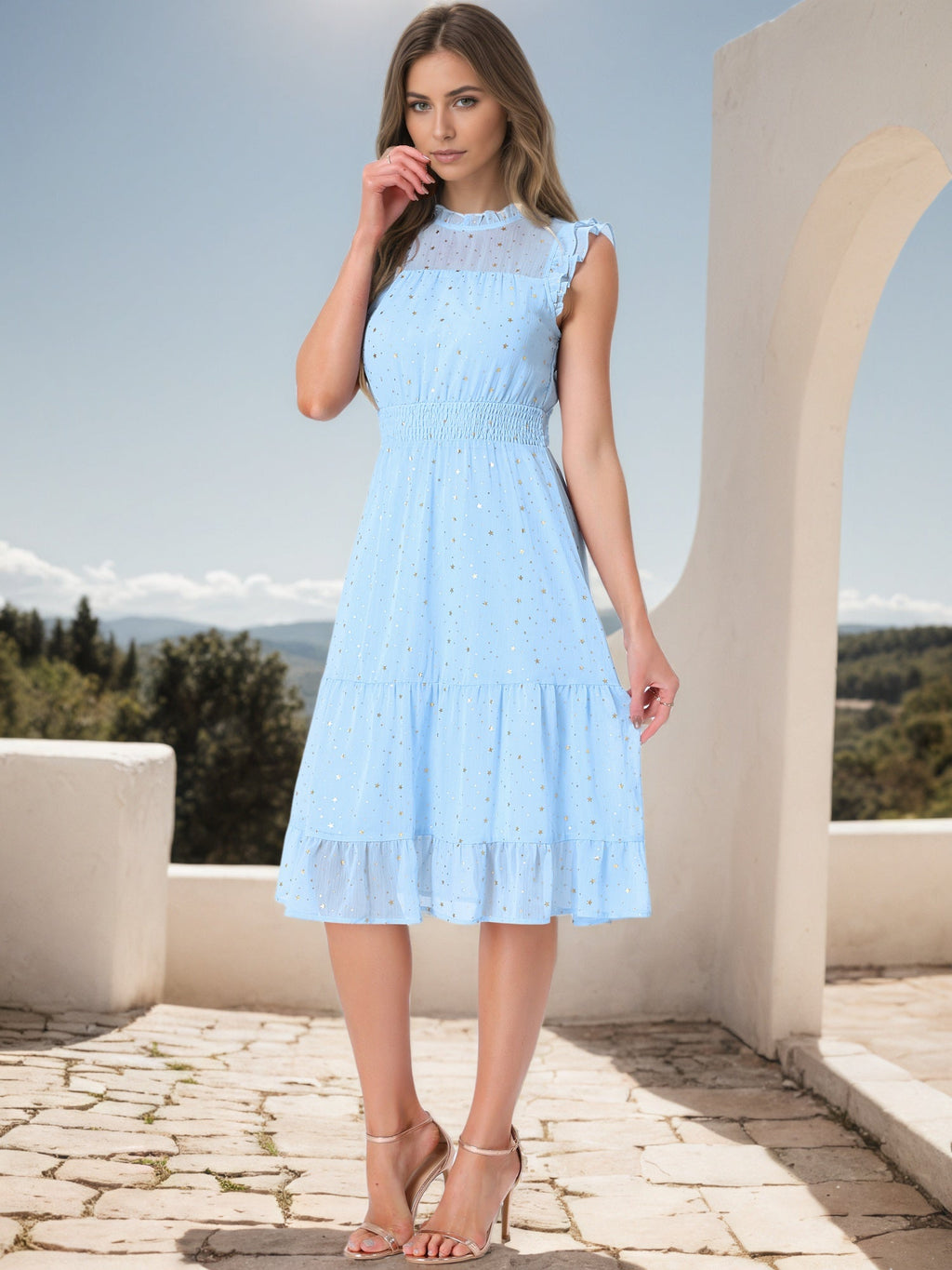 Star Print Sleeveless A-Line Dress