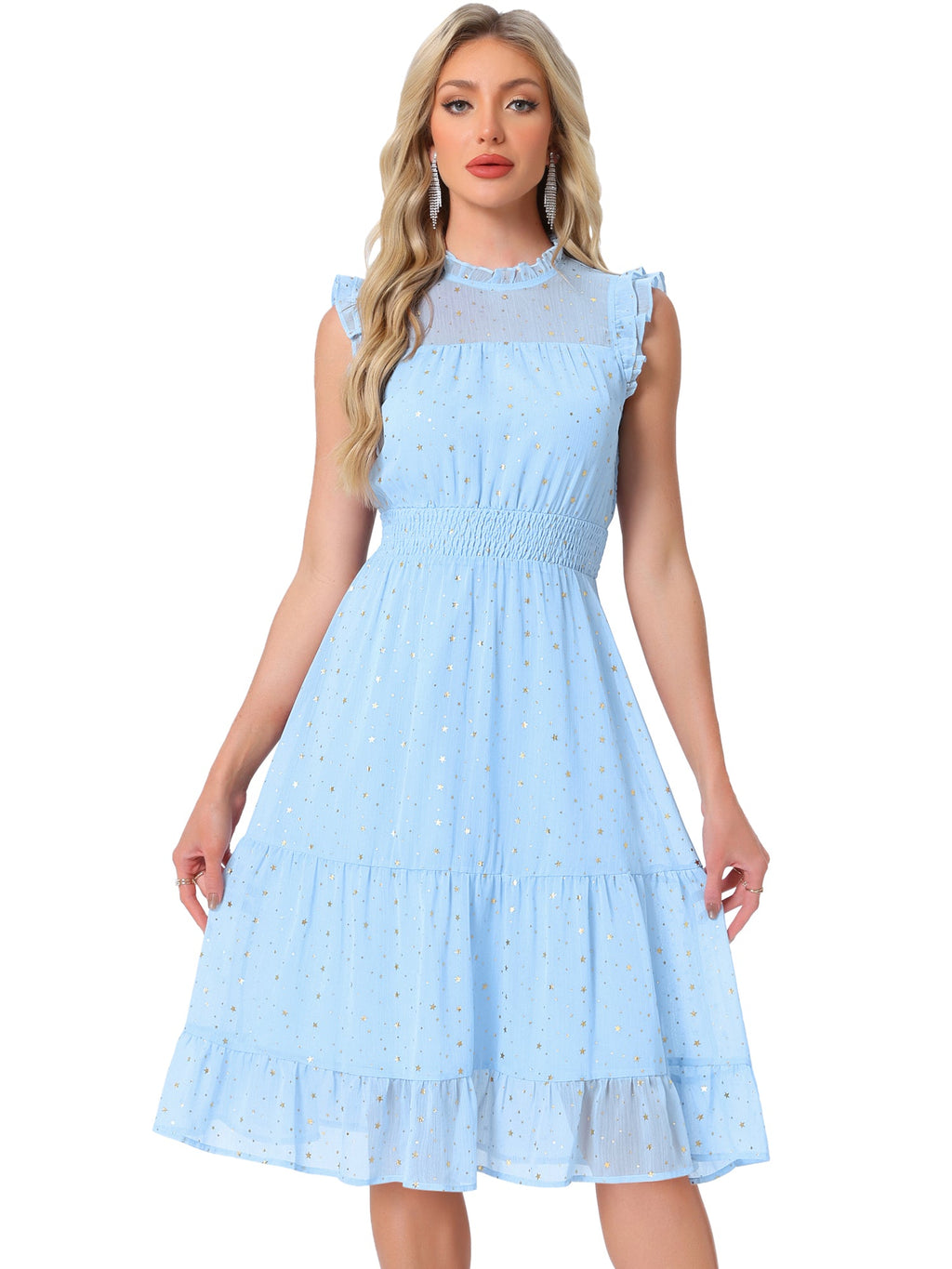 Star Print Sleeveless A-Line Dress