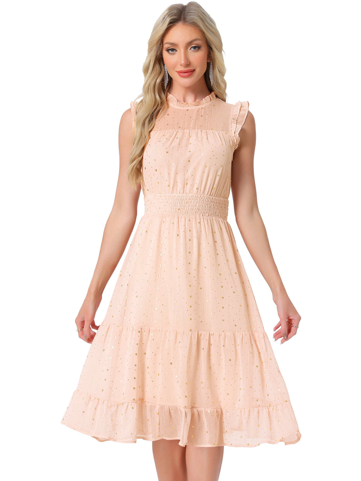 Star Print Sleeveless A-Line Dress