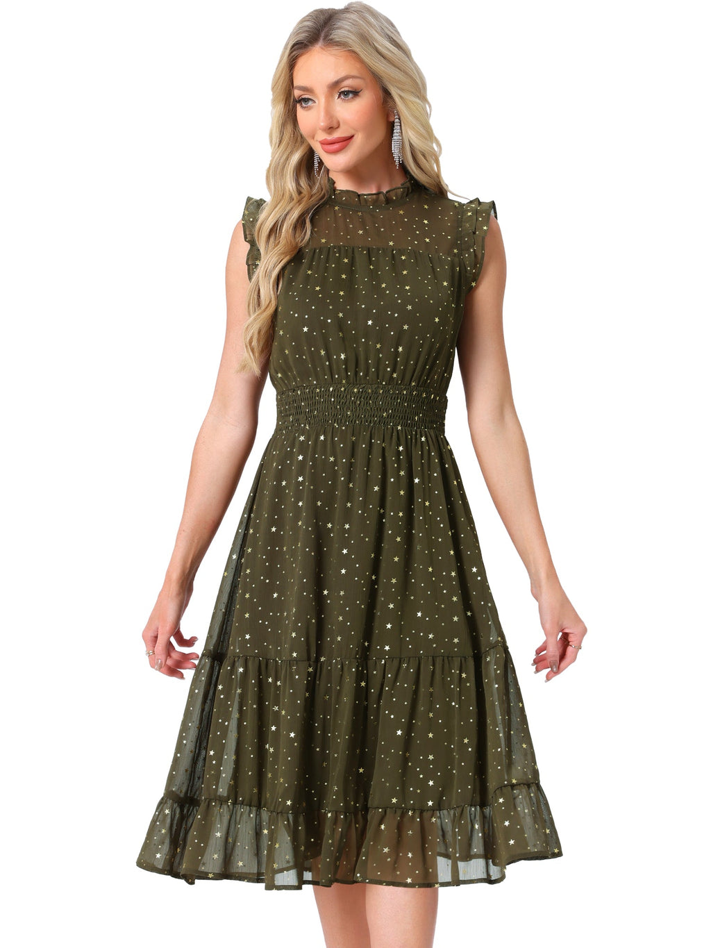 Star Print Sleeveless A-Line Dress