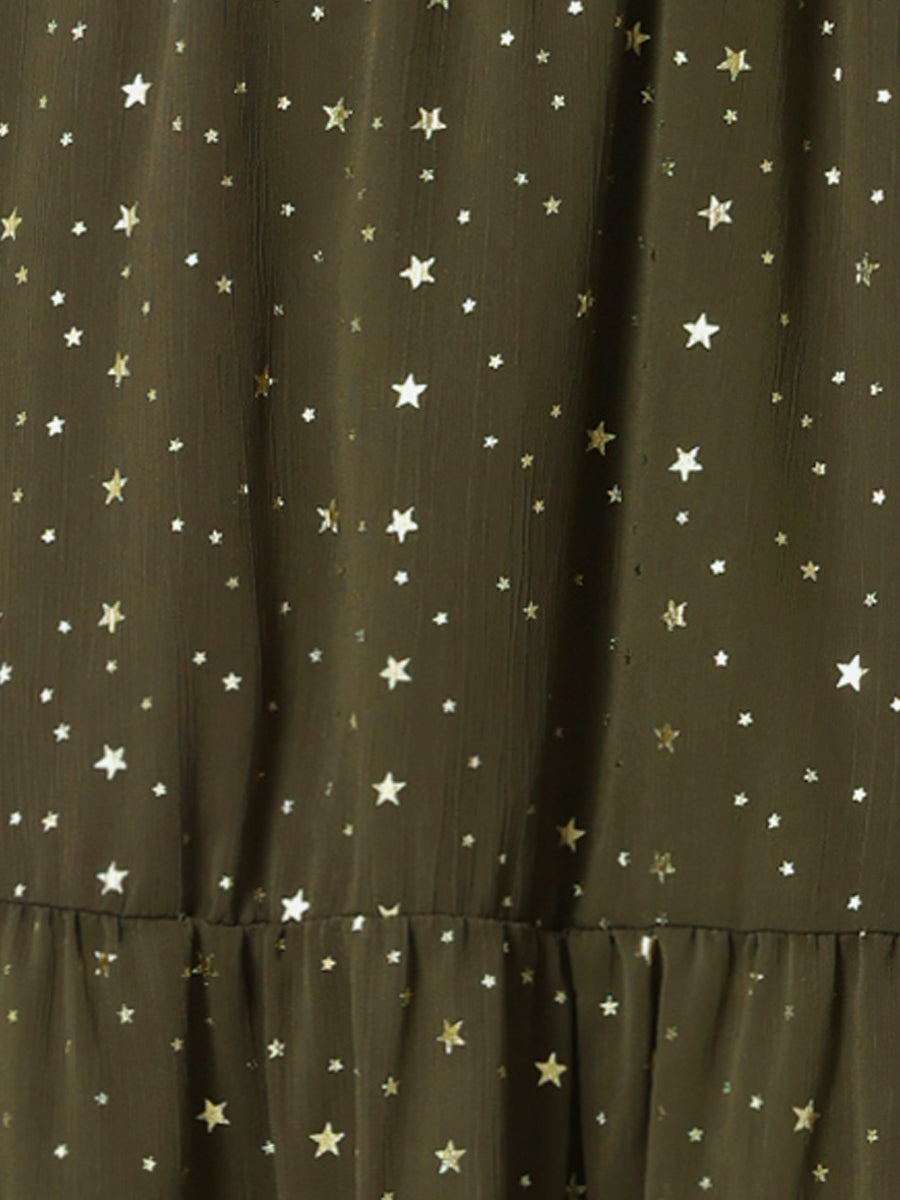 Star Print Sleeveless A-Line Dress