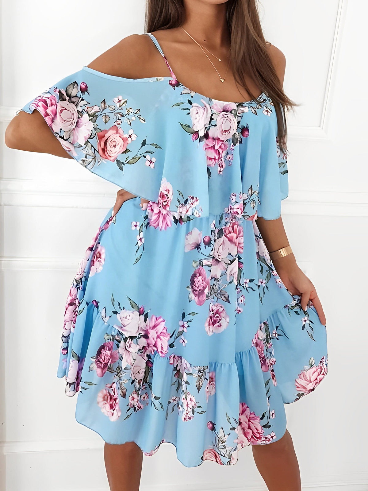 Cold Shoulder Flutter Floral Dress