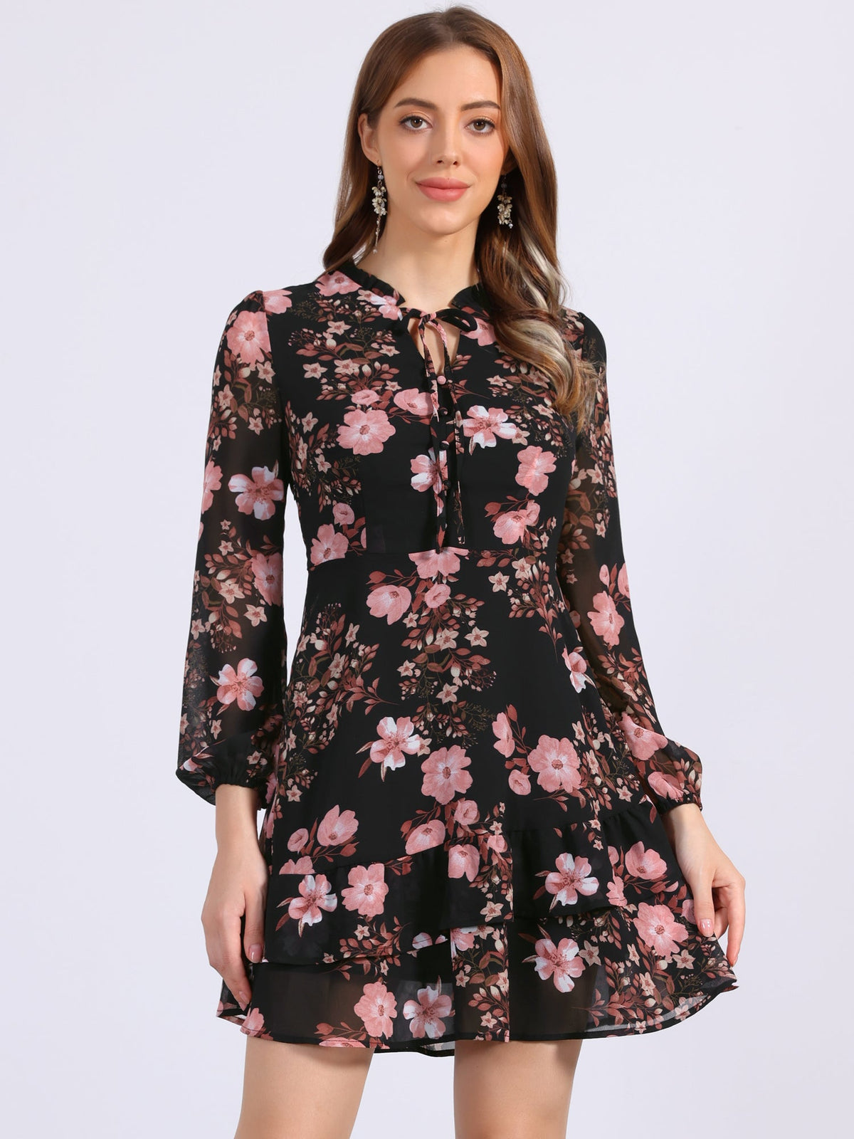 Floral Mini Long-Sleeve Dress