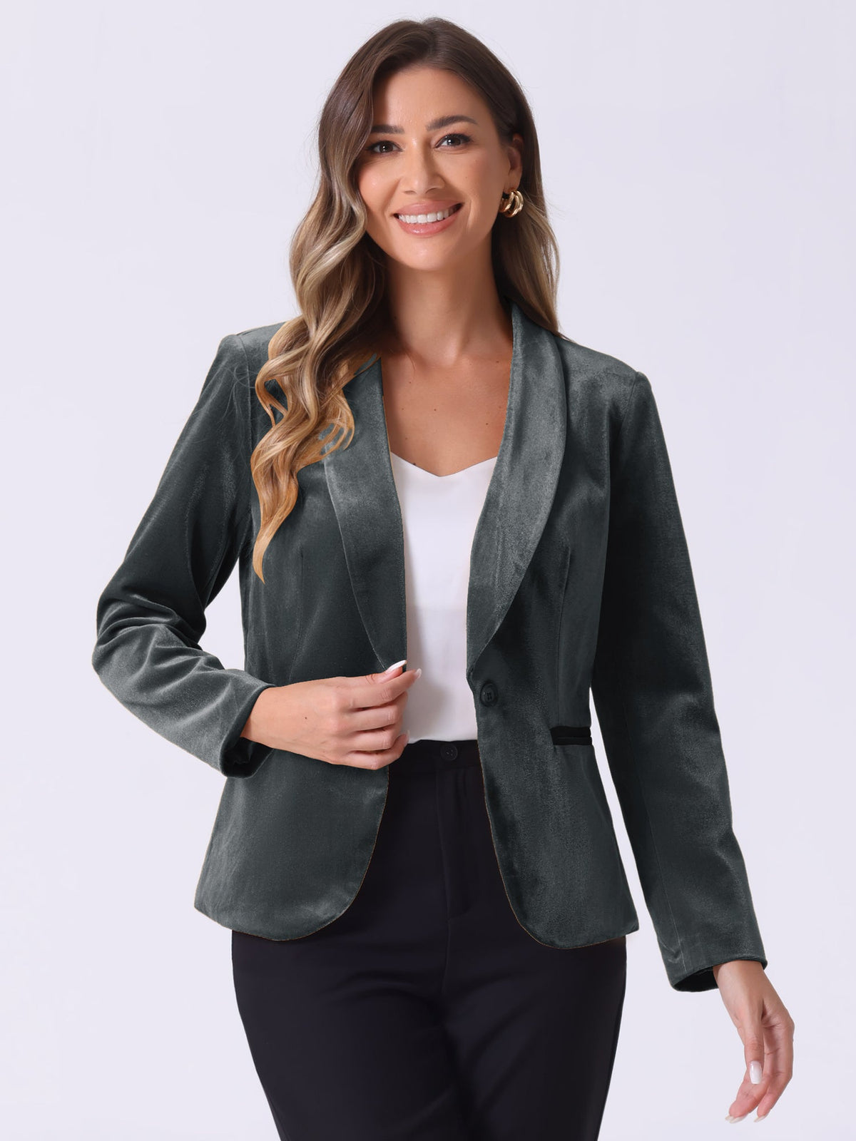 Velvet Shawl-Collar Single-Button Blazer