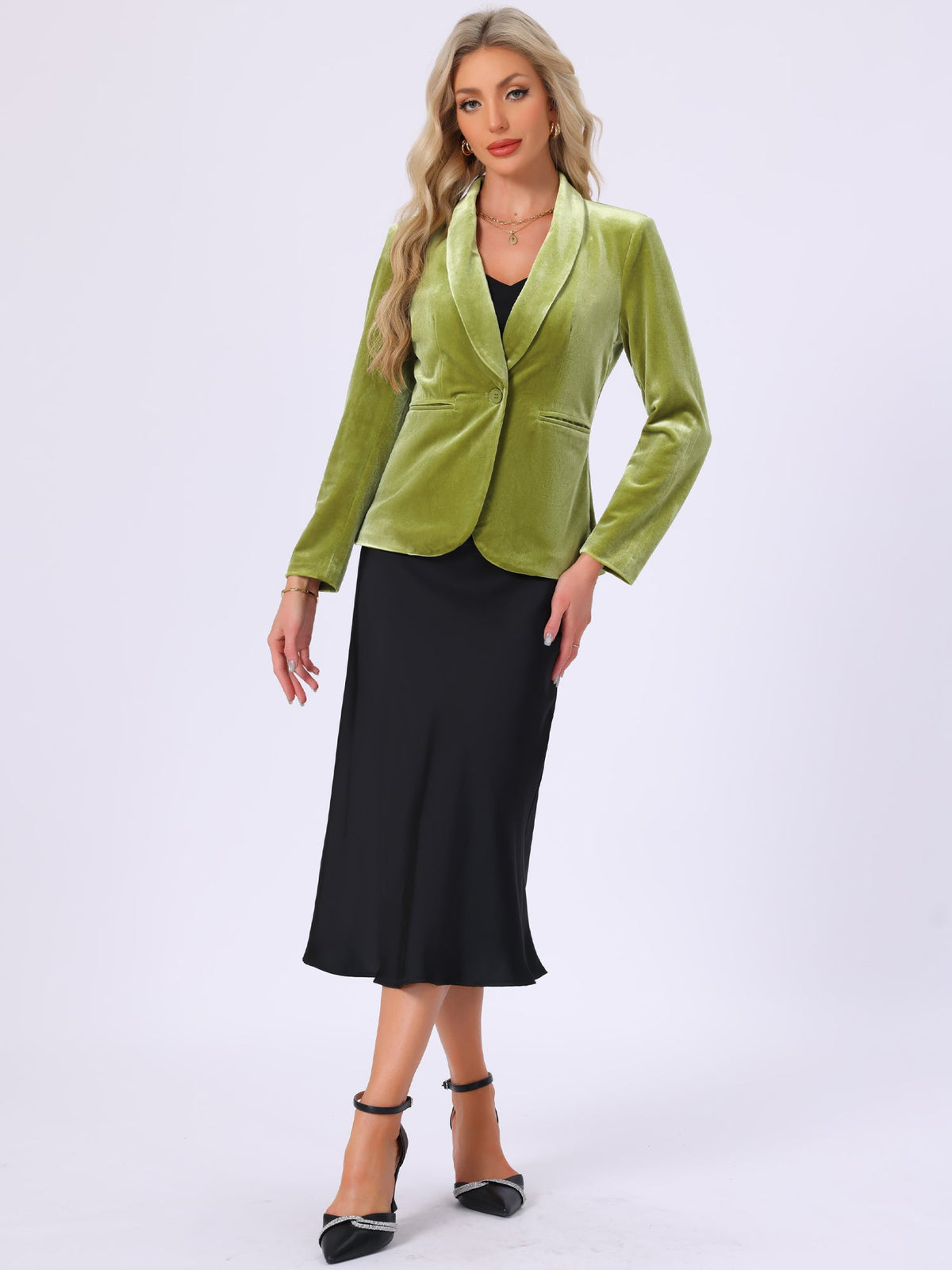 Velvet Shawl-Collar Single-Button Blazer