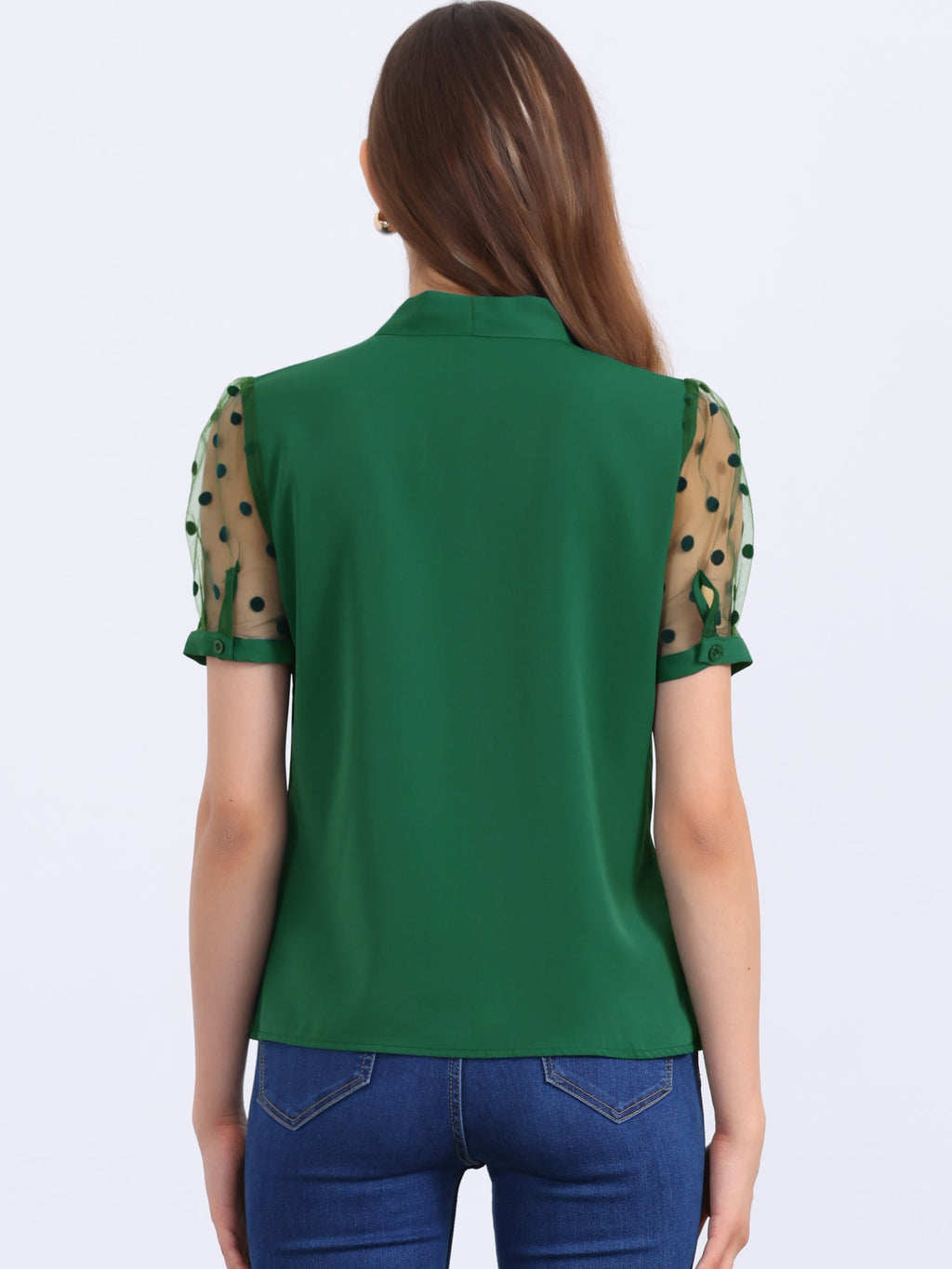Mesh Sleeve Bow Tie Blouse