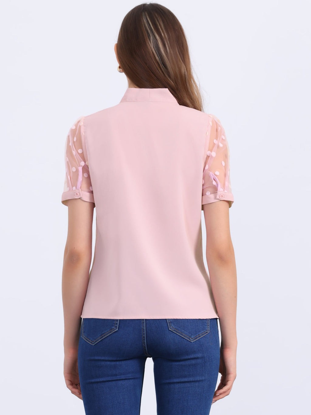 Mesh Sleeve Bow Tie Blouse