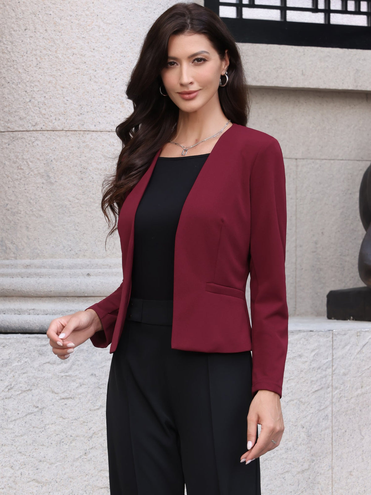 Cinched-Pleat Stretch Blazer