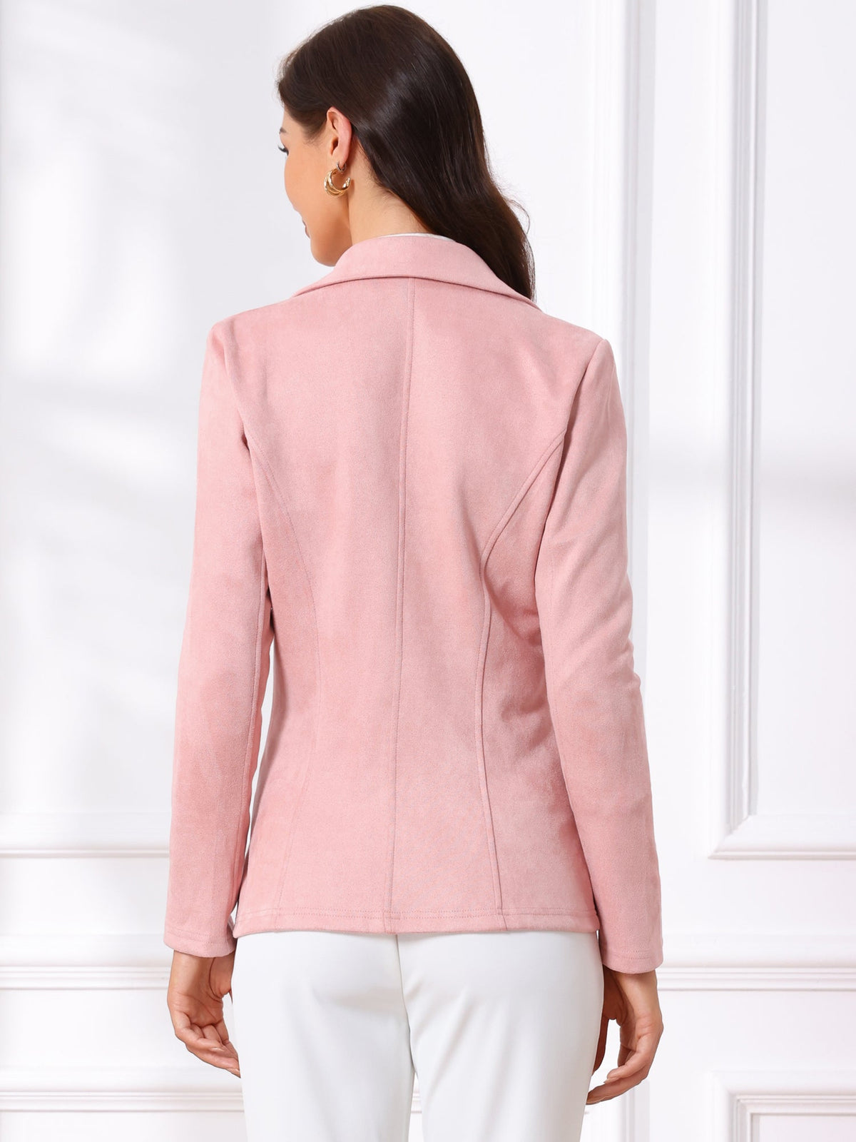 Stretch Solid Faux Suede Blazer