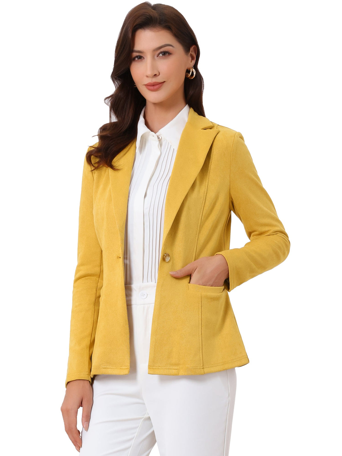 Stretch Solid Faux Suede Blazer