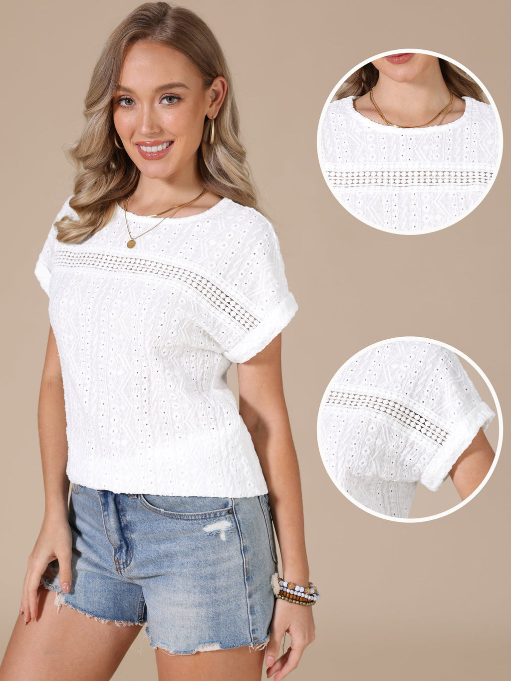Stretch Solid Eyelet Blouse