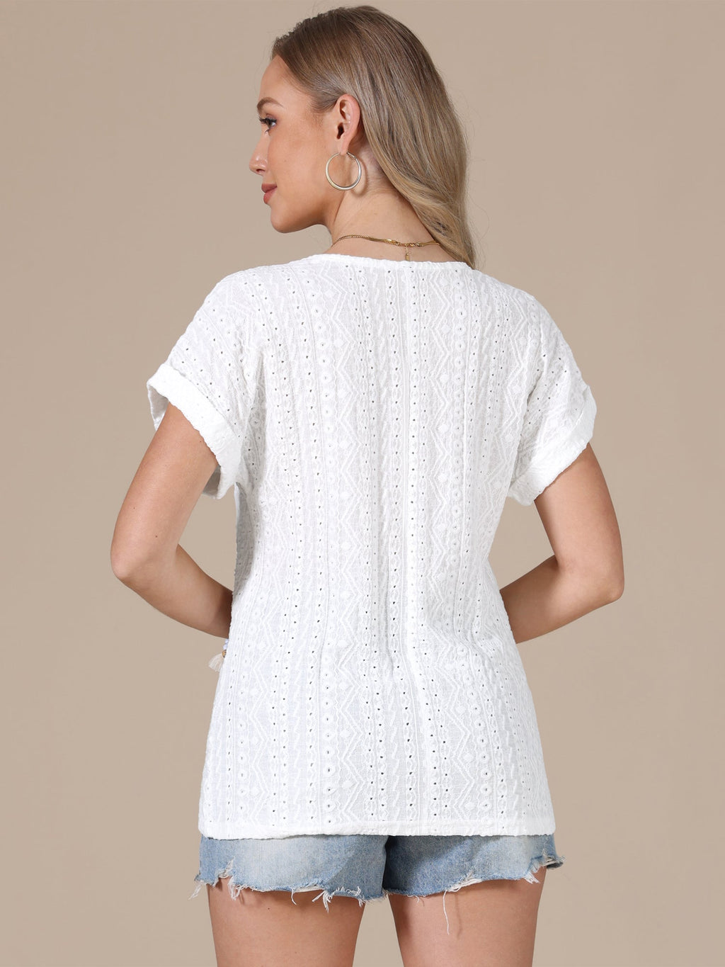 Stretch Solid Eyelet Blouse