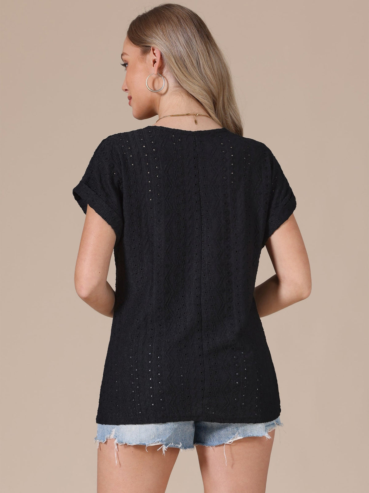 Stretch Solid Eyelet Blouse
