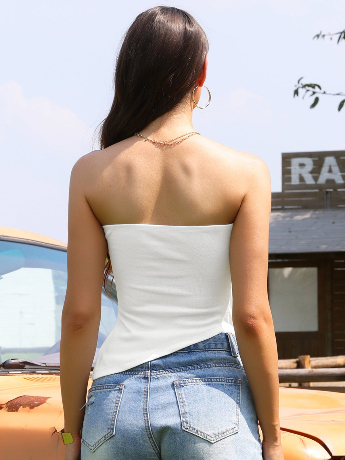 Asymmetrical Hem Strapless Tank