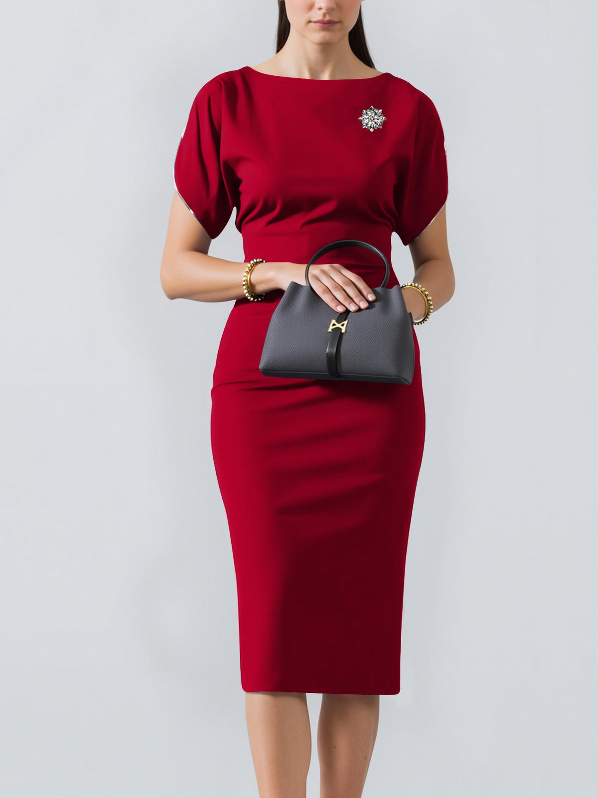 Solid Short-Sleeve Daily Work Dress