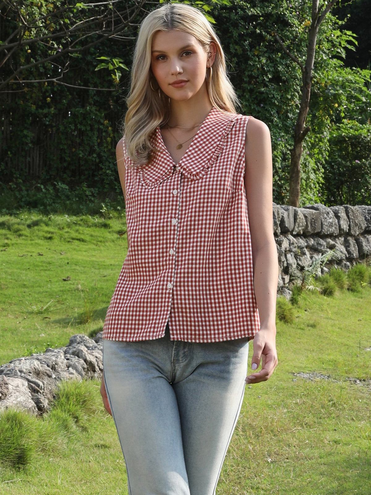 Retro Ruffle Button-Up Top