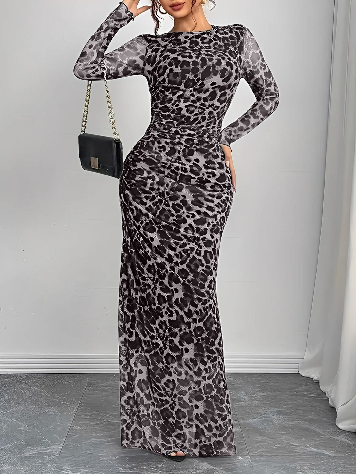 Leopard Long-Sleeve Stretch Dress