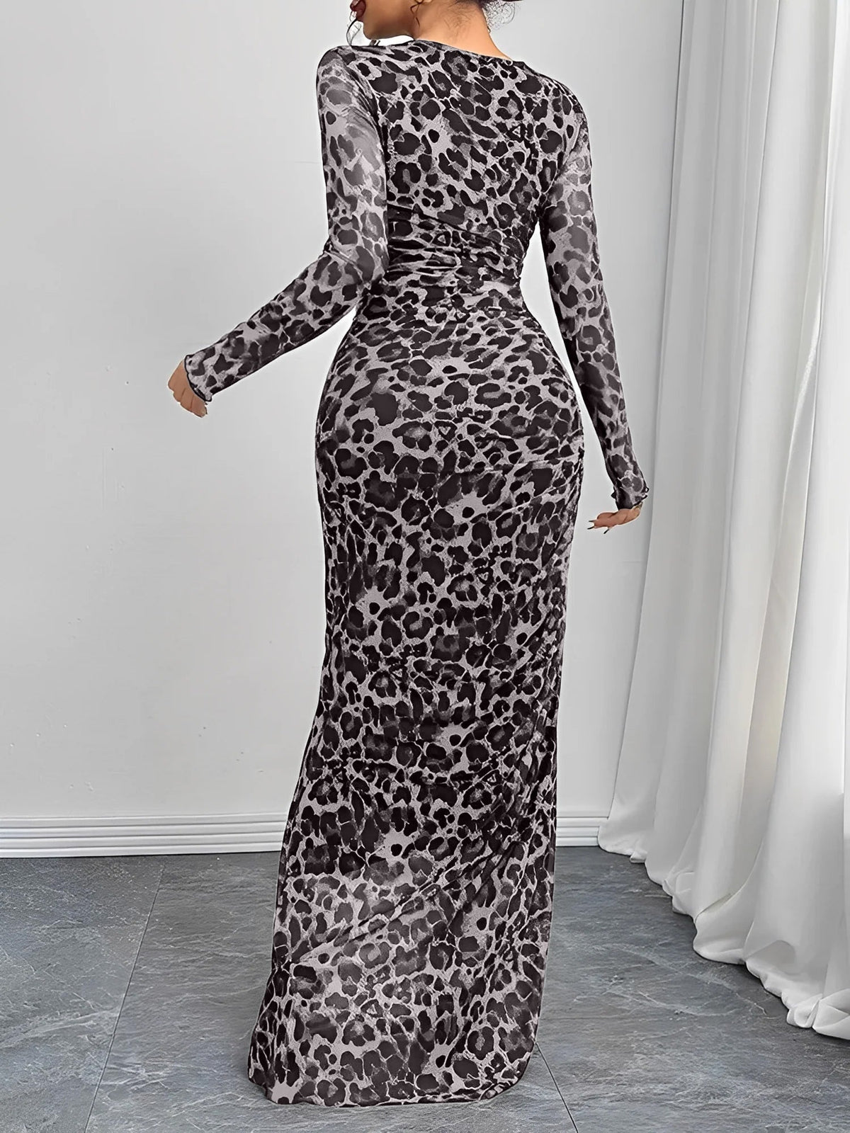 Leopard Long-Sleeve Stretch Dress