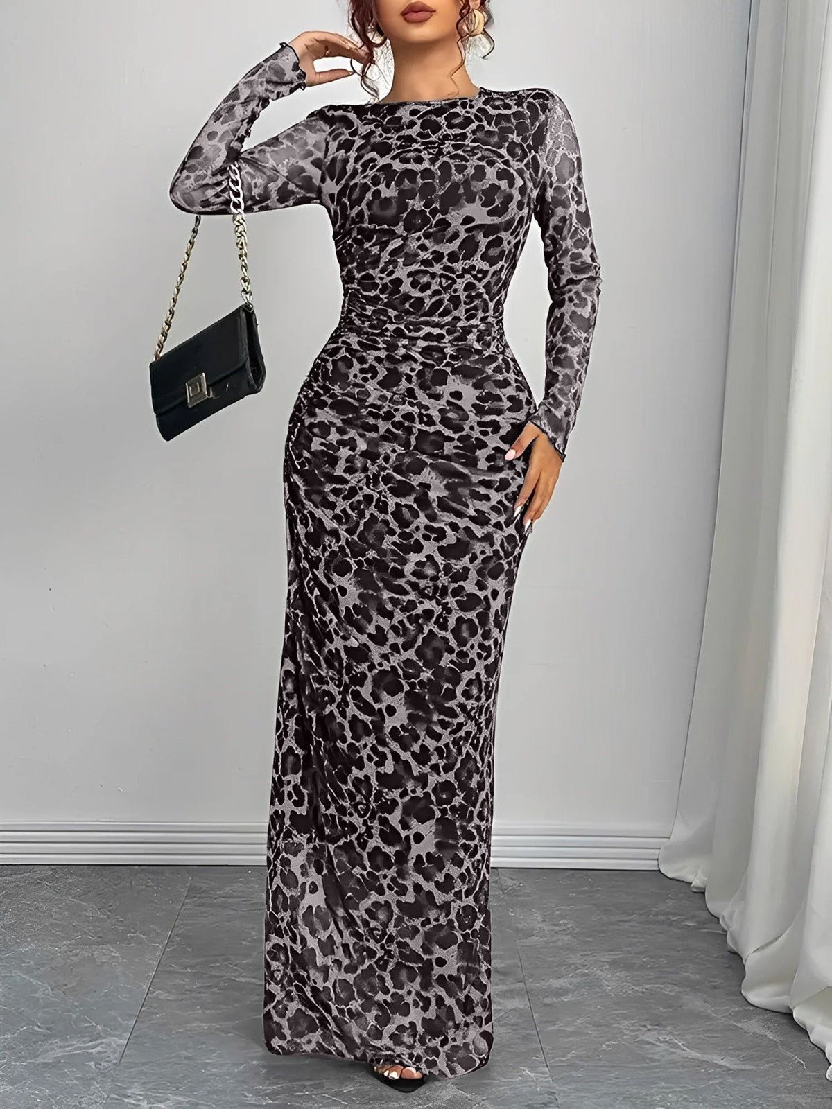 Leopard Long-Sleeve Stretch Dress