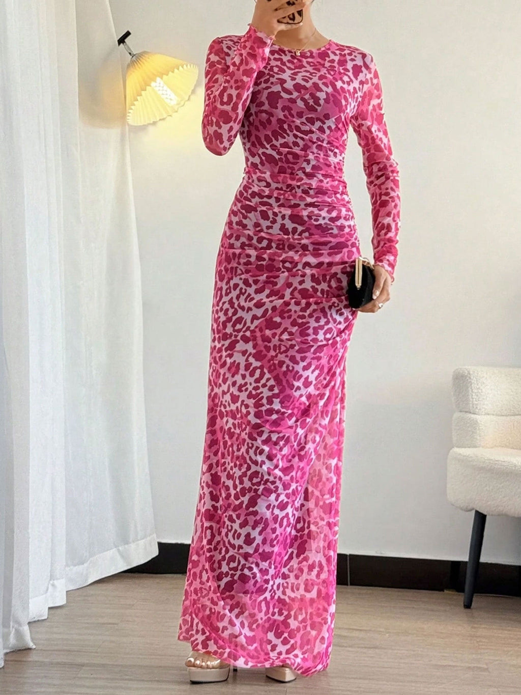 Leopard Long-Sleeve Stretch Dress