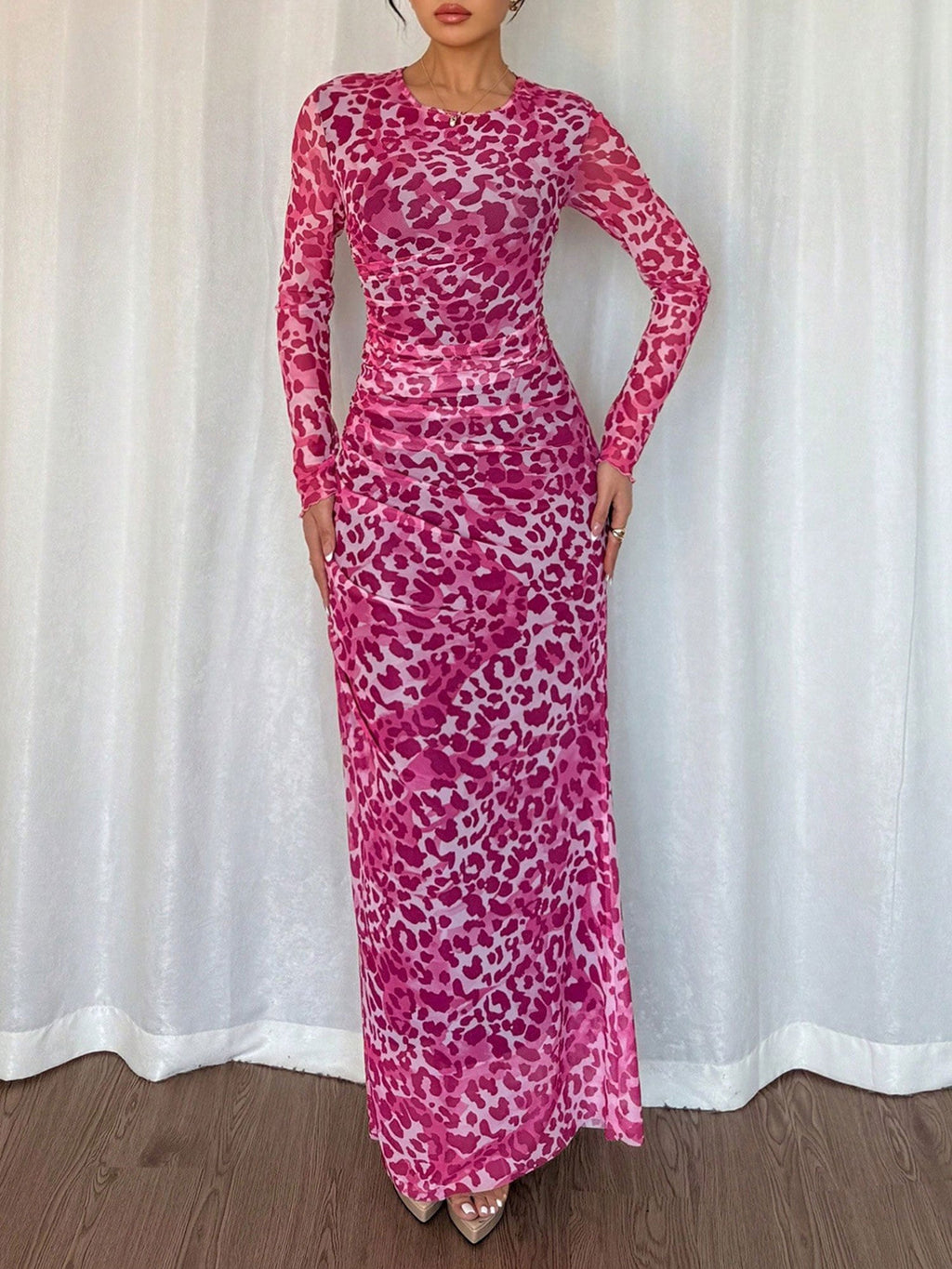 Leopard Long-Sleeve Stretch Dress